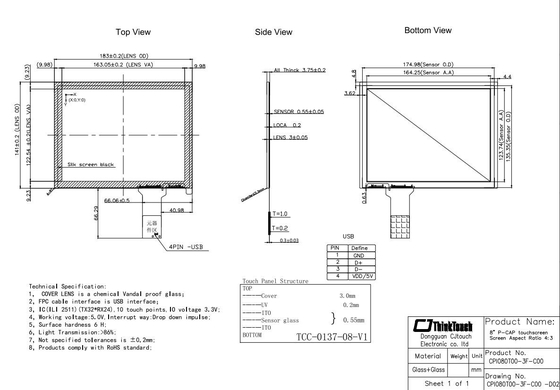 7&quot; - 8,4&quot; pantalla táctil capacitiva del tacto multi, pantalla táctil a prueba de polvo antideslumbrante PCAP
